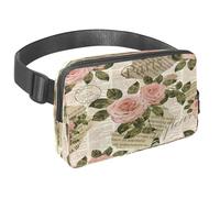 Marsupio per donne e uomini, marsupio per attività all'aperto, sottile, da corsa, per passeggiate, jogging, escursionismo, viaggi, allenamento, rosa parigina su carta di giornale vintage, Multi,