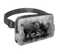 Marsupio per donne e uomini, marsupio per attività all'aperto, sottile, da corsa, per passeggiate, jogging, escursionismo, viaggi, allenamento, Battle of Lion and Bull, Multi, 1.5x9.0x5.9in/4x23x15cm,