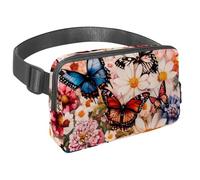 Marsupio per donne e uomini, marsupio per attività all'aperto, sottile, da corsa, per passeggiate, jogging, escursionismo, viaggi, allenamento, con farfalle su fiori e crisantemo margherite, Multi,