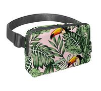 Marsupio per donne e uomini, marsupio per attività all'aperto, sottile, da corsa, per passeggiate, jogging, escursionismo, viaggi, allenamento, con uccellini di tucano in Monstera, foglie di palma,