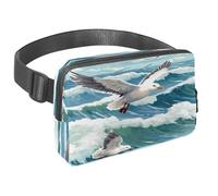 Marsupio per donne e uomini, marsupio per attività all'aperto, sottile, da corsa, per passeggiate, jogging, escursionismo, viaggi, allenamento, gabbiano che vola sulle onde del mare, Multi,