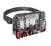 Marsupio per donne e uomini, marsupio per attività all'aperto, sottile, da corsa, per passeggiate, jogging, escursionismo, viaggi, allenamento, con paesaggio di Londra, Big Ben, autobus rosso, autobus