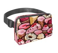 Marsupio per donne e uomini, marsupio per attività all'aperto, sottile, da corsa, per passeggiate, jogging, escursionismo, viaggi, allenamento, con torta di ciliegie rosa e gelato, Multi,