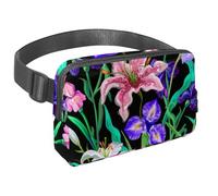 Marsupio per donne e uomini, marsupio per attività all'aperto, sottile, da corsa, per passeggiate, jogging, escursionismo, viaggi, allenamento, motivo lili e fiori, Multi, 1.5x9.0x5.9in/4x23x15cm,