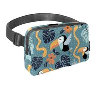 Marsupio per donne e uomini, marsupio per attività all'aperto, sottile, da corsa, per passeggiate, jogging, escursionismo, viaggi, allenamento, motivo tucano con serpente con foglie di palma, Multi,