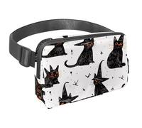Marsupio per donne e uomini, marsupio per attività all'aperto, sottile, da corsa, per passeggiate, jogging, escursionismo, viaggi, allenamento, con gatti neri di Halloween con cappelli da strega,