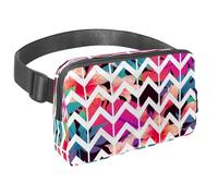 Marsupio per donne e uomini, marsupio per attività all'aperto, sottile, da corsa, per passeggiate, jogging, escursionismo, viaggi, allenamento, motivo a zigzag bianco su foglie di palma tropicali