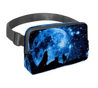 Marsupio per donne e uomini, marsupio per attività all'aperto, sottile, da corsa, per passeggiate, jogging, escursionismo, viaggi, allenamento, silhouette di lupi in luna piena, cielo stellato blu,