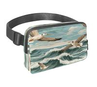 Marsupio per donne e uomini, marsupio per attività all'aperto, sottile, da corsa, per passeggiate, jogging, escursionismo, viaggi, allenamento, gabbiano che vola sulle onde del mare, Multi,