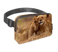 Marsupio per donne e uomini, marsupio per attività all'aperto, sottile, da corsa, per passeggiate, jogging, escursionismo, viaggi, allenamento, leonessa e cucciolo, Multi, 1.5x9.0x5.9in/4x23x15cm,