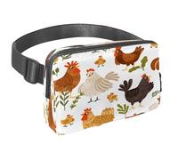 Marsupio per donne e uomini, marsupio per attività all'aperto, sottile, da corsa, per passeggiate, jogging, escursionismo, viaggi, allenamento, galli in stile cartone animato, galline e pulcini,