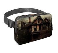 Marsupio per donne e uomini, marsupio per attività all'aperto, sottile, da corsa, per passeggiate, jogging, escursionismo, viaggi, allenamento, con corvo che vola sopra la cabina abbandonata, Multi,