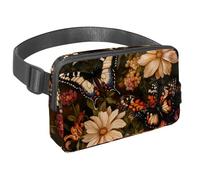 Marsupio per donne e uomini, marsupio per attività all'aperto, sottile, da corsa, per passeggiate, jogging, escursionismo, viaggi, allenamento, con farfalla sui campi di fiori selvatici, Multi,