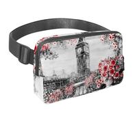 Marsupio per donne e uomini, marsupio per attività all'aperto, sottile, da corsa, per passeggiate, jogging, escursionismo, viaggi, allenamento, stile vintage, Big Ben, rose rosse, città, paesaggio,