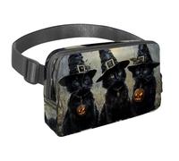 Marsupio per donne e uomini, marsupio per attività all'aperto, sottile, da corsa, per passeggiate, jogging, escursionismo, viaggi, allenamento, cappello da strega di Halloween, gatti neri con zucca,