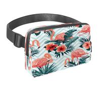 Marsupio per donne e uomini, marsupio per attività all'aperto, sottile, da corsa, per passeggiate, jogging, escursionismo, viaggi, allenamento, fenicotteri e fiori tropicali, foglie a zigzag, Multi,