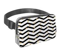 Marsupio per donne e uomini, marsupio per attività all'aperto, sottile, da corsa, per passeggiate, jogging, escursionismo, viaggi, allenamento, a pois dorati luccicanti su zigzag bianco e nero, Multi,