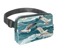 Marsupio per donne e uomini, marsupio per attività all'aperto, sottile, da corsa, per passeggiate, jogging, escursionismo, viaggi, allenamento, gabbiano che vola sulle onde del mare, Multi,