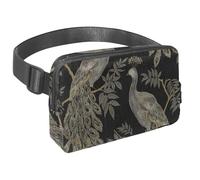 Marsupio per donne e uomini, marsupio per attività all'aperto, sottile, da corsa, per passeggiate, jogging, escursionismo, viaggi, allenamento, con due pavoni ricamati, Multi, 1.5x9.0x5.9in/4x23x15cm,