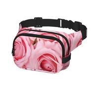 Marsupio per donne e uomini, marsupio rosa con rose fresche e cinghie regolabili, borsa a tracolla da viaggio, nero, taglia unica, Nero , Taglia unica