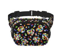 Marsupio per la consapevolezza dell'autismo con cuore unisex regolabile in vita quadrata a doppio strato per attività all'aperto, viaggi, corsa, escursionismo, Nero , Taglia unica