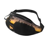 Marsupio per uomini e donne, alla moda, con cintura regolabile, per viaggi, sport, corsa, canoa al chiaro di luna, Allagash River 1, stampa, Canoa al chiaro di luna Fiume Allagash 1, Taglia unica