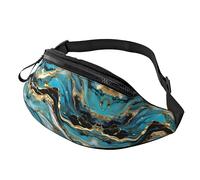 Marsupio per uomini e donne, alla moda, con cintura regolabile, per viaggi, sport, corsa, stampa con due gechi, Marmo Turchese Blu, Taglia unica