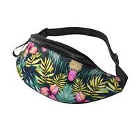 Marsupio per uomini e donne, alla moda, con cintura regolabile, per viaggi, sport, corsa, stampa con due gechi, Foglie di palma tropicali estive hawai, Taglia unica