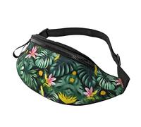 Marsupio per uomini e donne, alla moda, con cintura regolabile, per viaggi, sport, corsa, stampa con palme tropicali, hawaii, spiaggia, Foglie tropicali con fiori, Taglia unica