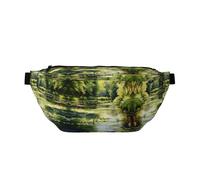 Marsupio per uomini e donne con tracolla regolabile, grande marsupio da escursionismo, per corsa, ciclismo, ninfee nello stagno, Nero , Taglia unica