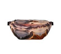 Marsupio per uomini e donne con tracolla regolabile, grande marsupio da escursionismo, per corsa, ciclismo, motivo The Great Wall, Nero , Taglia unica