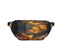 Marsupio per uomini e donne con tracolla regolabile, grande marsupio da escursionismo, per corsa, ciclismo, motivo a foglie, Nero , Taglia unica