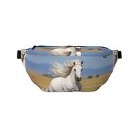 Marsupio per uomini e donne con tracolla regolabile, grande marsupio da trekking per corsa, ciclismo, motivo stallone bianco, Nero , Taglia unica