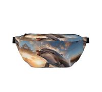 Marsupio per uomini e donne con tracolla regolabile, grande marsupio per escursionismo, corsa, ciclismo, salto con delfini, Nero , Taglia unica