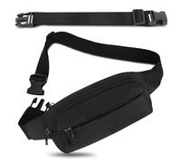 Marsupio per Uomo Donna Sportivo Unisex con Cintura Regolabile Estesa 30 cm e 4 Tasche con Cerniera Marsupi Impermeabile per Outdoor Passeggiate Escursionismo Trekking Ciclismo Viaggio (Nero)