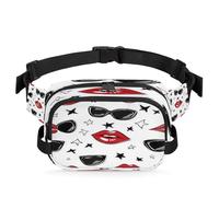 Marsupio per uomo e donna, con labbra rosse e occhiali da sole, regolabile e impermeabile, per viaggi, sport, escursionismo, corsa, Labbra rosse e occhiali da sole, Taglia unica