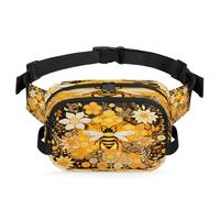 Marsupio per uomo e donna, con stampa di fiori e api miele, stampa gialla vintage, regolabile e impermeabile, per viaggi, sport, escursionismo, corsa, Fiori e Ape Miele, Taglia unica