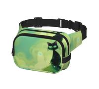 Marsupio per uomo e donna, marsupio sportivo, marsupio per viaggi, escursionismo, corsa, gatto seduto su Green Hill, Multicolore, Taglia unica, Cintura per soldi