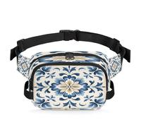 Marsupio per uomo e donna, motivo geometrico astratto blu, stampa artistica floreale, regolabile e impermeabile, per viaggi, sport, escursionismo, corsa, floreale blu, Taglia unica