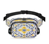 Marsupio per uomo e donna, stile bohémien, con mandala blu e giallo, regolabile e impermeabile, per viaggi, sport, escursionismo, corsa, Stile Boemia Acquerello, Taglia unica