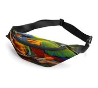 Marsupio personalizzato con cinghia regolabile, borsa casual a tracolla con fiamma ruggente, per viaggi, sport, corsa, escursionismo, Pittura pappagallo uccello, 36*15cm, Zaino casual
