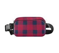 Marsupio piccolo marsupio con cinturino regolabile alla moda borsa da viaggio classico disegnato a mano blu rosso bufalo plaid donne uomini adolescenti per allenamento, corsa, escursionismo, Plaid