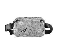 Marsupio primaverile con fiori e uccelli, borse a tracolla da donna, con cintura regolabile, mini marsupio per allenarsi, correre, grigio, fiori primaverili con uccelli grigio_1, 8" x 5,3" x 2,3"/20 x