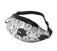 Marsupio primaverile con scritta "Happy Easter Holiday", per uomo e donna, alla moda, regolabile, per viaggi, sport, passeggiate, Cartoon Nero Bianco Pecore, Taglia unica