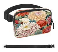 Marsupio primaverile con stampa crisantemo per donne e uomini, borsa a tracolla con tasche con cerniera, marsupio impermeabile con cinturino regolabile per allenamento, corsa, viaggi, escursionismo,