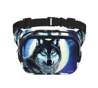 Marsupio quadrato a doppio strato, borsa a tracolla/tracolla regolabile sul petto, per viaggi, allenamento, corsa, stampa lupo sotto la luna