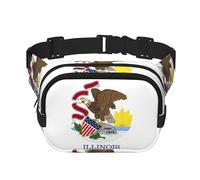 Marsupio quadrato a doppio strato con bandiera dello stato dell'Illinois con cinghia regolabile per attività all'aperto, nero, taglia unica, Nero , Taglia unica