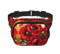 Marsupio quadrato a doppio strato con bellissimo papavero rosso, unisex, con cinghia regolabile, per corsa, viaggi, colore nero, taglia unica