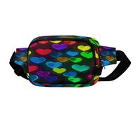 Marsupio quadrato a doppio strato con cuori arcobaleno e cinturino regolabile. Marsupio con cerniera, multitasche. Marsupio sportivo per escursionismo, jogging, corsa.