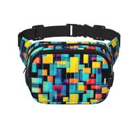 Marsupio quadrato a doppio strato con diagramma geometrico quadrato con cinghia regolabile per attività all'aperto, nero, taglia unica, Nero , Taglia unica